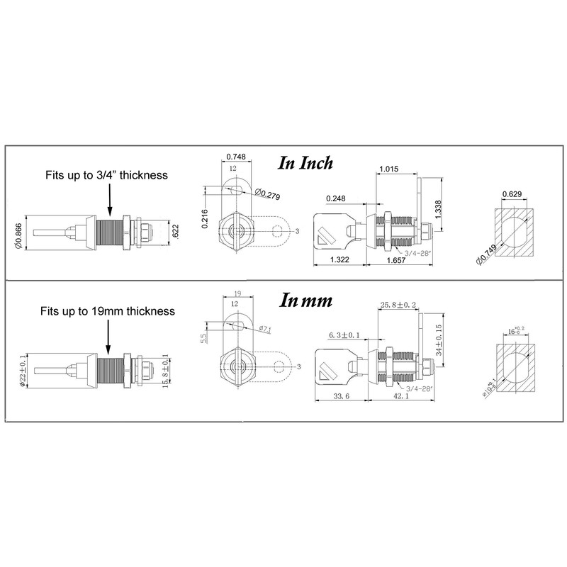 Admiral Locks 1" Tubular Cam Lock, Keyed Alike Removable Key