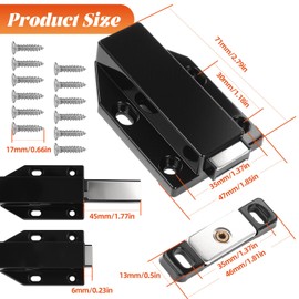 2 Pack Magnetic Push Latch with 12 Screws, Push-to-Open Magnetic Door Latch, Firm Closure with Strong Pop-Out Force, Suitable for Kitchen Cabinets, Cupboards and Drawers, Black