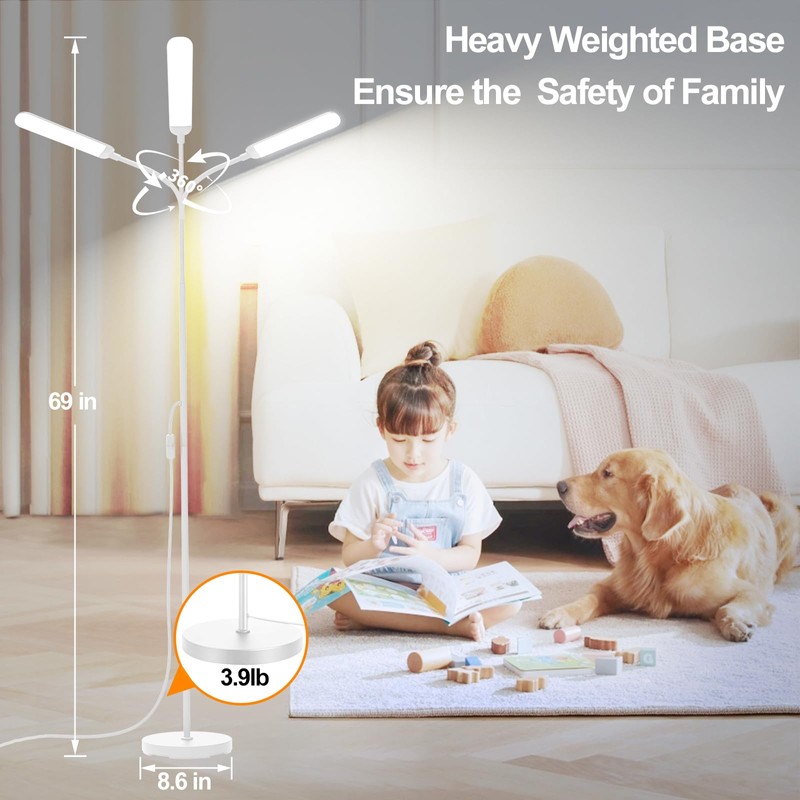 White LED Floor Lamp, 18W 1800lm Super Bright Dimmable Floor