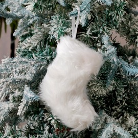 JOVITEC 8 Pieces 7 Inch White Christmas Stockings Faux Fur Snowy Christmas Stockings Xmas Fireplace Hanging Stocking Candy Gift Bags for Holiday Decorations