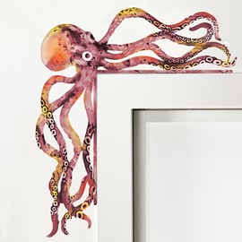 FairySandy Metal Door Frame Decoration 11.81 x 10.43 Inches Octopus Themed Home Decor for Indoor Outdoor Door Window Home Office(Pink Orange)