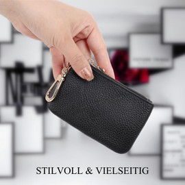 LARENNT Full Grain Leather Coin Purses for Men and Women - Key Case Leather Coin Purse Small Purse Women with Key Ring (Black)