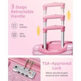 LARVENDER Carry on Luggage 22x14x9 Airline Approved, 20 Inch Hardside Suitcase with Wheels TSA Lock, PC+ABS Lightweight Carry on Suitcases for Women, Peach Sparkling (20/DB/TB)