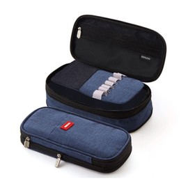 FAISHILAN Pen Case, Large Capacity, Gusset, Pencil Case, Multi-functional, Tool Pen Case, Pouch, Middle School Students, High School Students, College Students, Boys, Girls, Kids, Salesman, Business, Work People, Canvas, Gusset, Pen Case, Navy