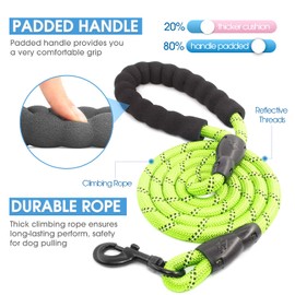 BAAPET 2/4/5/6 FT Dog Leash with Comfortable Padded Handle and Highly Reflective Threads for Small Medium and Large Dogs (5FT-1/2'', Green)