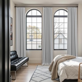 Total Blackout Curtains Full Shade 84 Inches Long Light Grey Gray Black Out Thick Linen Drapes for Living Room Thermal Insulated Bedroom Heavy Duty White Backing Back Tab Pleated 52x84 Length 2 Panel