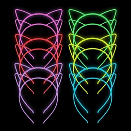 MQIONGJOOY 24 Pcs Glow in the Dark Cat Ears Headbands, luminous Animal Ears Hairhoop Nightclub Hair Band Hair Accessories for Party, Festival Costume, Concert (Cat Ears)