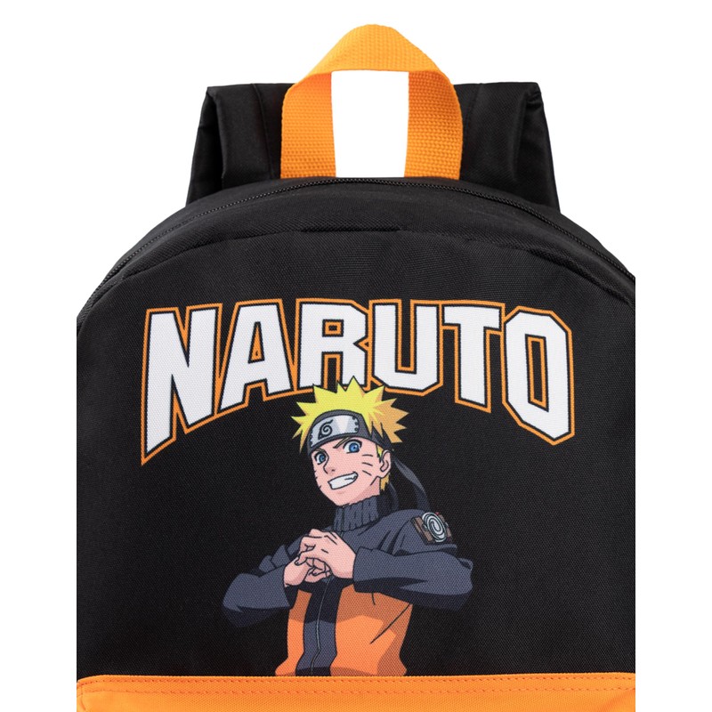 Naruto Shippuden Boys' Backpack Black and Orange Backpack with Adjustable