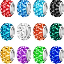 Kenning 200 Pieces Rhinestone European Large Hole Beads Crystal Charm Rondelle Spacer Beads for Necklace Earring Bracelet Crafts Making Supplies(Assorted Color)