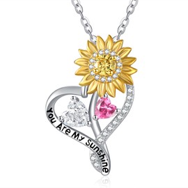 April CZ Jewellery Wedding Birthday Gifts Sunflower Necklace for Women Sterling Silver Cubic Zircon Tourmaline Necklace April October Birthstone Sunflower Jewellery Gifts for Women