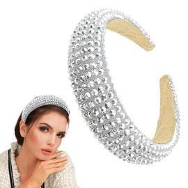 Rhinestone Headband Padded Wide Hairband, Silver Crystal Bling Headbands for Women, Women's Fashion Head Bands