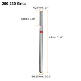 HARFINGTON 200-230 Grits Diamond Grinding Bit 2.5mm Cylindrical Ball Head 2.35mm Shank 10mm Length Stone Sanding Drill Bits Rotary Tool for Ceramic Glass Nails Grinding Polishing