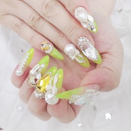⭐️ Lemon pearl handmade nail tip ✨ - Long ballerina / ⭐️ 레몬진주 수제네일팁 ✨ - 롱발레리나