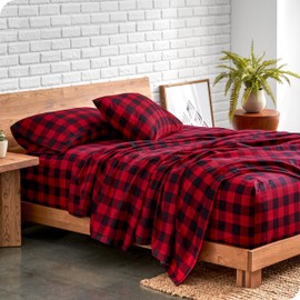 Bare Home Flannel Sheet Set Prints, 100% Cotton, Velvety Soft Heavyweight - Christmas Holiday Sheets - Double Brushed Flannel - Extra Softness, Comfort - Deep Pocket (Queen, Buffalo Plaid - Red/Black)