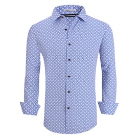 Alex Vando Mens Button Down Shirts Wrinkle Free 4-Way Stretch Print Business Casual Shirt,White Square,XXL