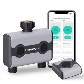 WiFi Sprinkler Timer 2 Outlet Water Timer with Rain Delay APP Control via 2.4Ghz WiFi and Bluetooth Outdoor Watering Automate Water & Sprinkler Schedules for Garden