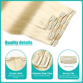 SURNEL Blonde Clip in Extensions Human Hair 16Inch 100G 6Pcs Seamless Clip in Real Human Hair 60 Platinum Blonde Thick Natural Skin Weft Clips on Hair Extensions (#60, 16'')