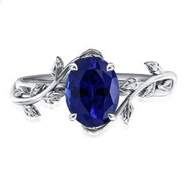 Wasee September Birthstone Ring 925 Sterling Silver Oval Blue Sapphire Ring Leaf Promise Ring for Her Christmas Birthday Anniversary Ring Jewelry Gifts for Women,Ring Size 9