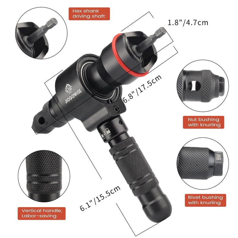 JIOGOWISE 2-in-1 Design Cordless Rivet Gun Adapter and Rivet Nut