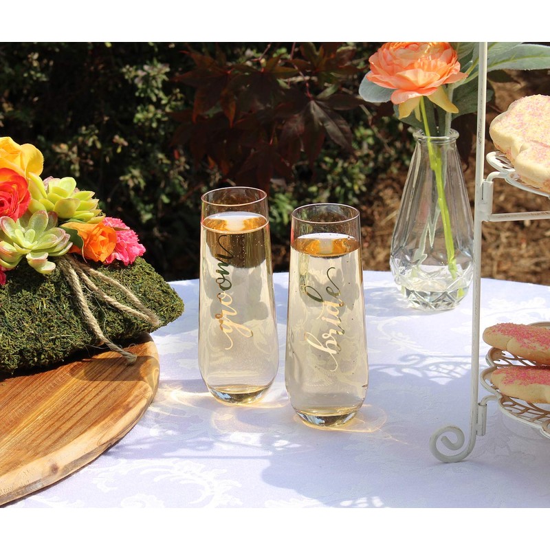 Lillian Rose Gold "Bride" Stemless Champagne Glass
