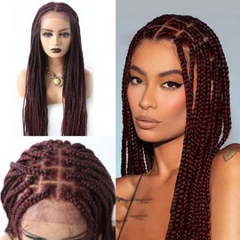 33" Long Braided Wigs For Black Women 6 1/2"x13" Lace Front Braids Wigs With Baby Hair Hand Tied Micro Braid Wig Synthetic Fiber Natural Looking Knotless Braided Wig For Black Women (LL603836C, #T1B/BUG)