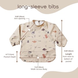 MALOMME Mess Proof Baby Bib, Long Sleeve Bib Outfit Baby Toddler Waterproof Sleeved Bib Machine Washable