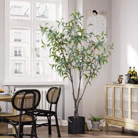 DRACIT Artificial Eucalyptus Tree 7ft(84in) Faux Floor Potted Tree for Indoor Decor Large Realistic Trees Plants with Silk Leaves and Natural Wood Trunk for Home Living Room,Office Foyer Decor.