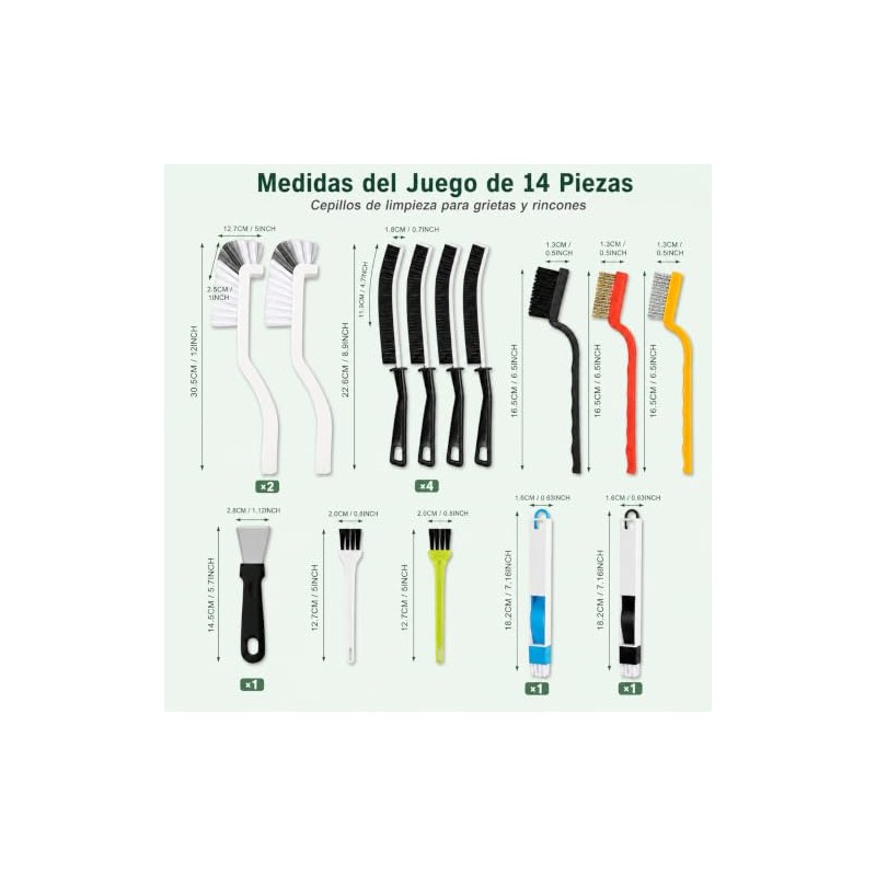 Juego de 14 Cepillos de Limpieza para Baño y Cocina,