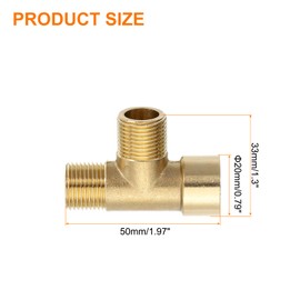 sourcing map Brass Tee Pipe Fitting, 3/8"(Male x Male x Female) 3 Way T-Connector Fitting Coupler Adapter for Gas Transport Connect Pipelines, 1 Pcs