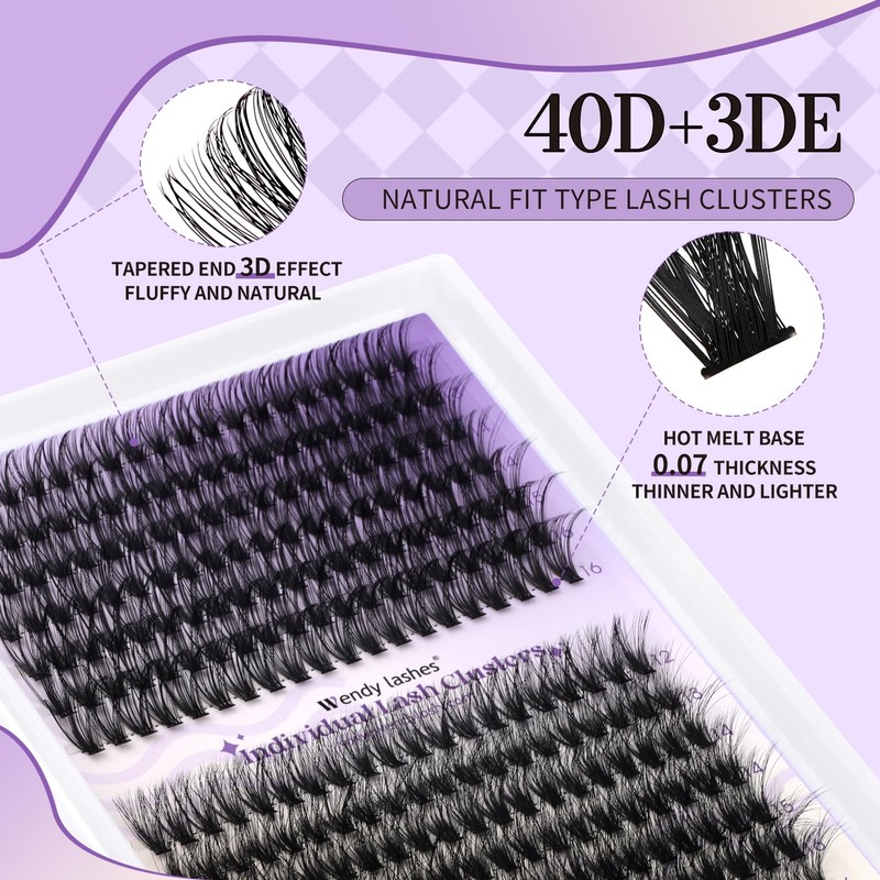 Cluster Lashes Extensions Natural 12-16mm Mixed 30D+40D Soft Reusable Individual