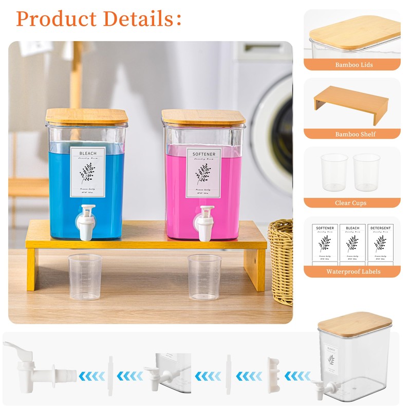 RoleDes Liquid Laundry Detergent Dispenser Set with Shelf and Bamboo