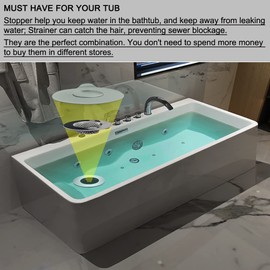 Seatery 2PCS Bathtub Stopper Hair Catcher Kit, Bathtub Drain Strainer, Tub Stopper Plug Cover, Sink Filter, Silicone Drain Stopper for Bathroom, Laundry (Grey)