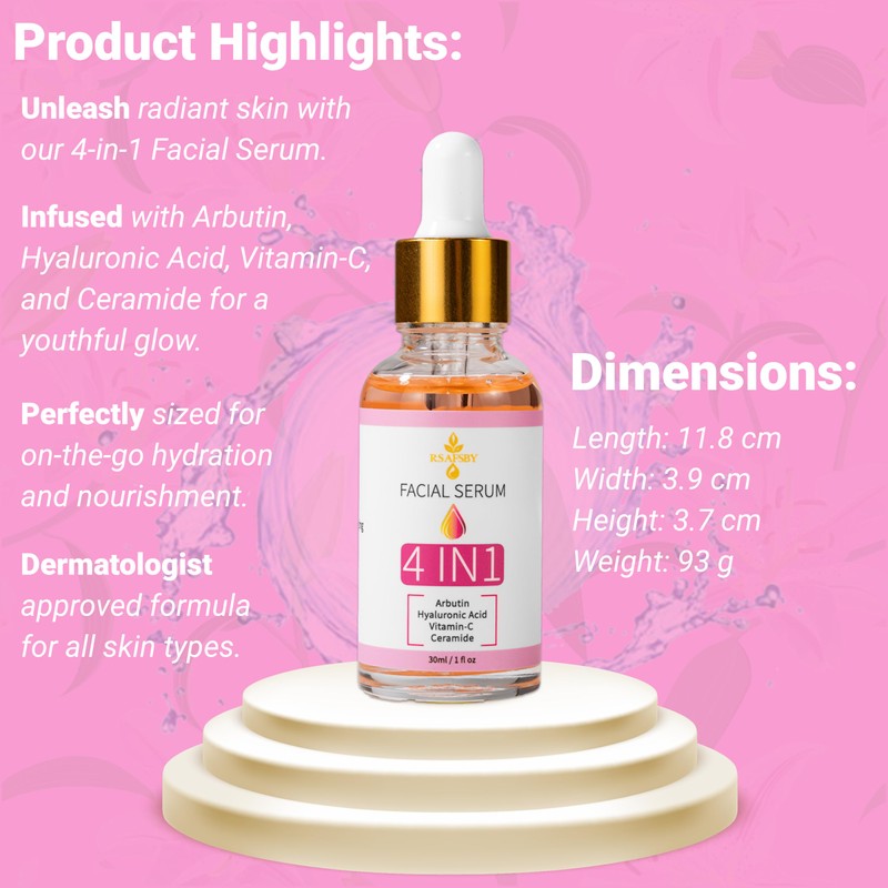 4-in-1 Facial Serum with Arbutin, Hyaluronic Acid, Vitamin C &