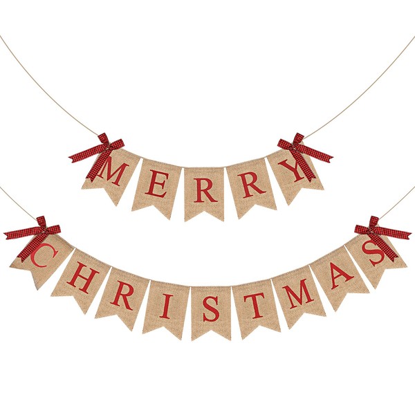Merry Christmas Burlap Banner Vintage Christmas Banner for Christmas Party Decoration