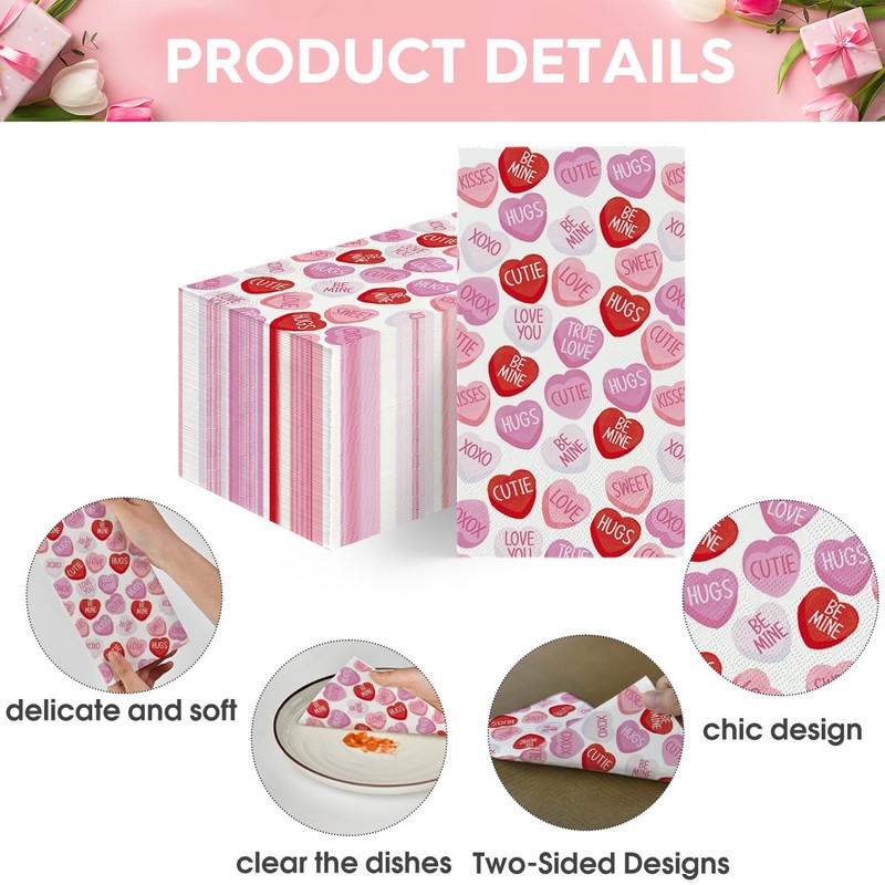 Horaldaily 100 Valentine Disposable Paper Decorative Guest Napkins, Pink Tiny