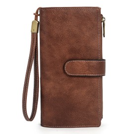 Uromee Wallet Women Vegan Leather Large Capacity Double Zipper Pocket 5 ID Windows Card Holder Clutch Wristlet