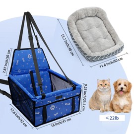 PetsHome Dog Car Seat Foldable Dog Car Booster Seat Waterproof Breathable Oxford Travel Bag for Small to Medium Dogs, Puppies, and Pets-Footprint Black+Mat