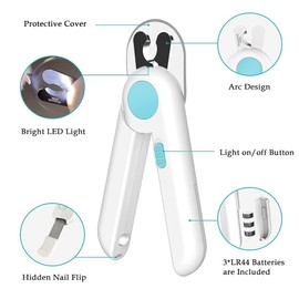 FIFIPETS 3 in 1 Pets Grooming Set, Nail Clippers with Nail File & LED Light, Self Cleaning Shedding Massage Comb, Massage Bath Brush and TPU Bag, for Medium and Small Dogs Cats (Blue)