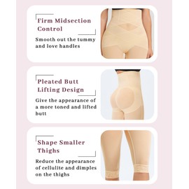 Gotoly High Waist Shapewear Tummy Control Leggings Capri Body Shaper Shorts Criss-Cross Butt Lift Panties Thigh Slimmer Beige