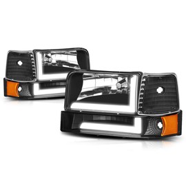[6Pcs] L-Shape LED DRL Headlights Bumper Lamps Compatible with 92-96 Ford F150-F350,Chrome Housing/Clear Lens