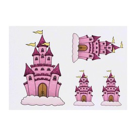 4 x 'Fantasy Princess Castle' Temporary Tattoos - Water Resistant, Skin-Safe, Non-Toxic Transfers, Mixed Sizes (TO00082172)