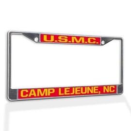 Fastasticdeals Metal Insert License Plate Frame U.S.M.C Camp Lejeune, Nc Weatherproof Car Accessories Chrome 2 Holes Solid Insert
