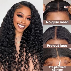 DULOVE DULOVE Wear and Go Glueless Wigs Human Hair Pre Plucked Pre Cut Deep Wave Lace Front Wigs 200 Density 5x5 HD Lace Closure Wigs Human Hair No Glue Ready to Wear Wig for Beginners (24 Inch)