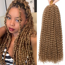 18 Inch Passion Twist Hair, Blonde Water Wave Crochet Hair for Women Passion Twist Crochet Hair Long Bohemian Synthetic Curly Passion Twists Braiding Hair Extensions (18 Inch (Pack of 2), 27)