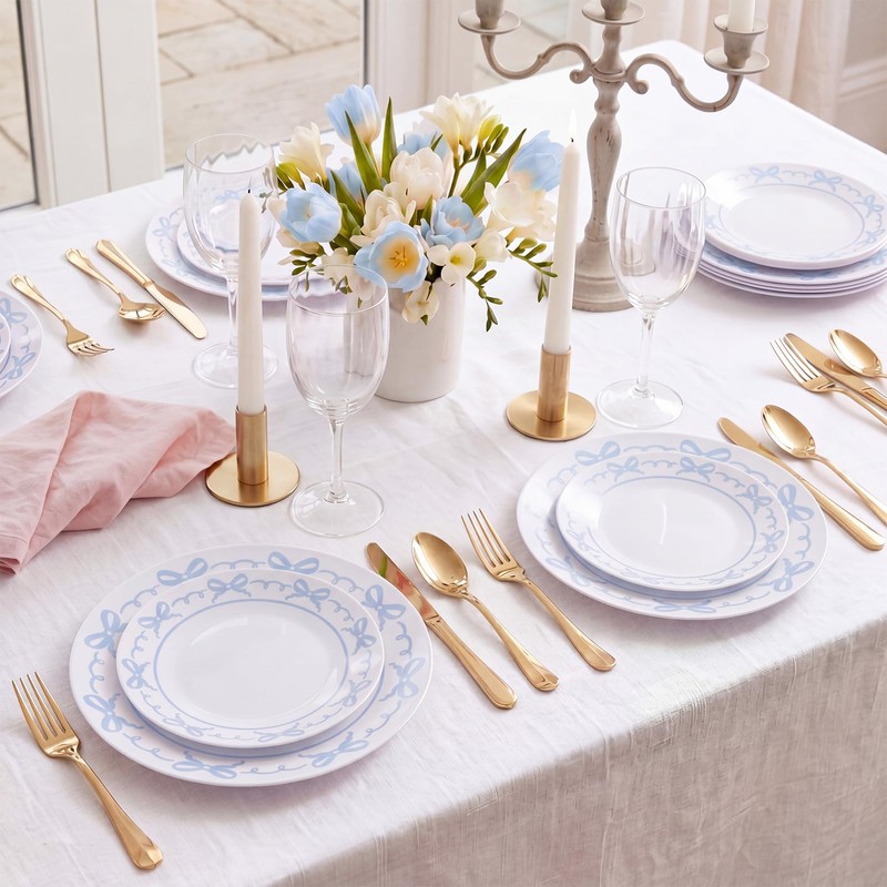 60 Pcs Blue Plastic Plates Set for Wedding Party Guests