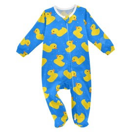 Yellow Rubber Ducks Blue Baby One-Piece Footies Long Sleeve Rompers Pajamas Zip Front Pjs for Boys Girls kids 6M