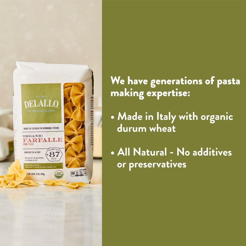 DeLallo Organic Farfalle Pasta, Made with Only 100% Semolina Durum