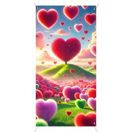BlissYard Valentine's Day Door Cover 70x35 Backdrop Photo Background with Heart-Shaped Tree and Romantic Grassland Design for Party, Wedding, Indoor, and Outdoor Decorations
