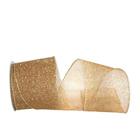 Reliant Ribbon Glitter Web Mesh Metallic Wired Edge Ribbon, 4 Inch X 10 Yards, Gold
