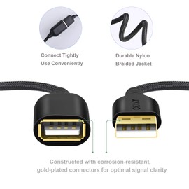 USB Extension Cable, OKRAY 2Pack 6FT Type A Male to A Female Nylon Braided USB 2.0 Extension Cord Data Transfer Extender Cable with Gold-Plated Connector for USB Flash Drive/Hard Drive (Black Black)